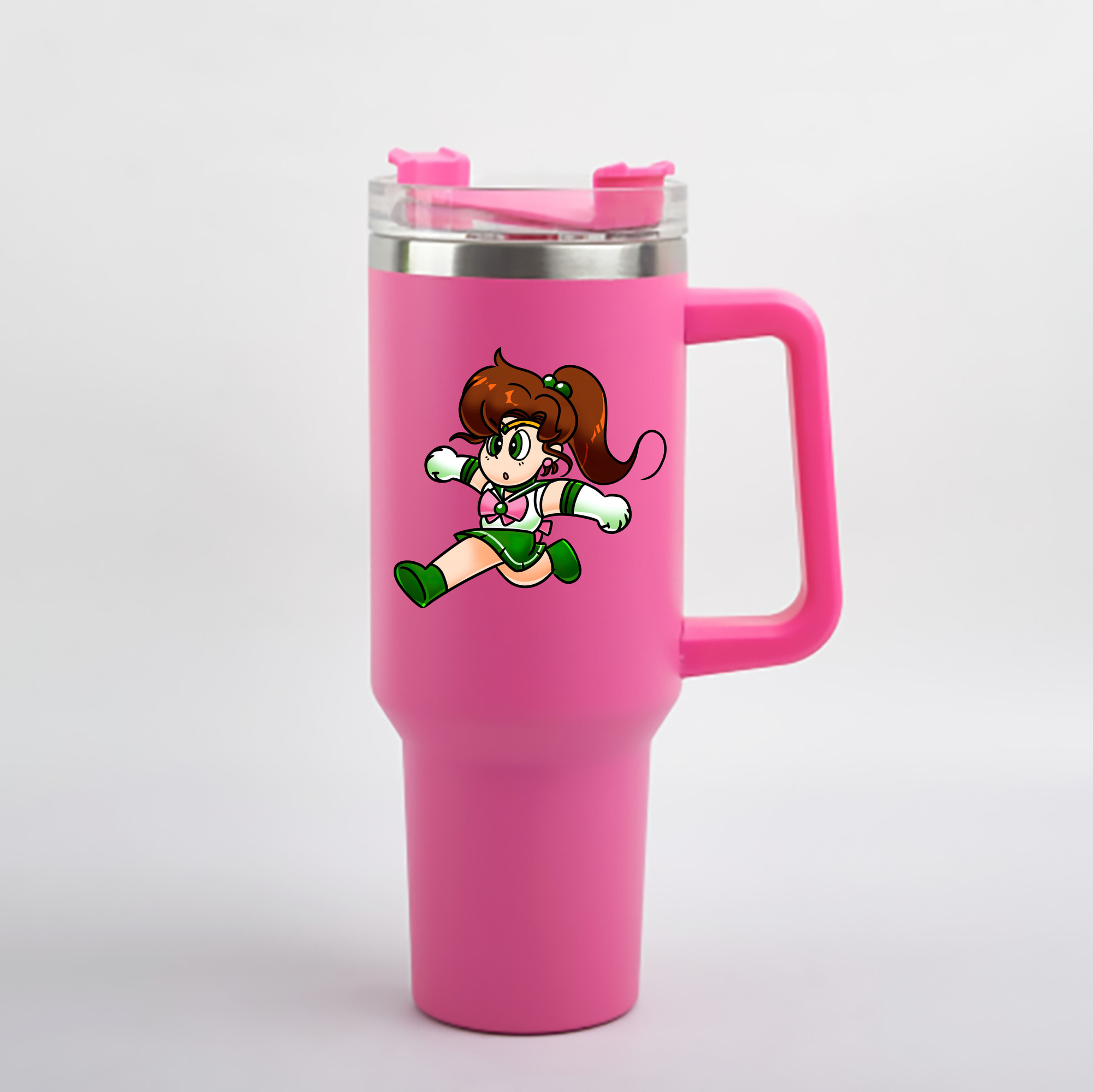 （画像用） 美少女戦士セーラームーン 木野 まこと きの まこと Sailor Moon Kino Makoto （セーラージュピター；Sailor Jupiter） 1200mL車用タンブラー - クリスタルステッカー（プラスチックストロー付き）